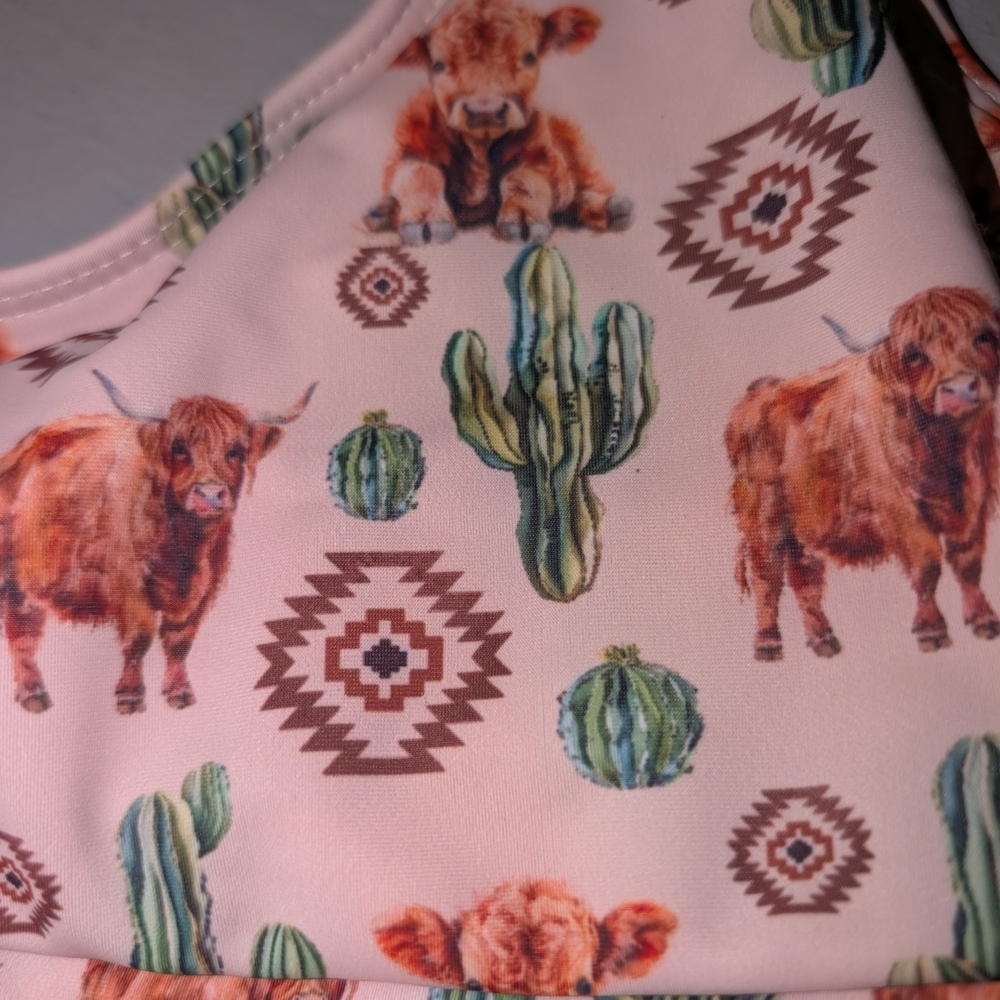 🌵🐮Cactus & Highland Cow Print Bikini Set with Green Pants (Like New!) - Picture 3 of 15